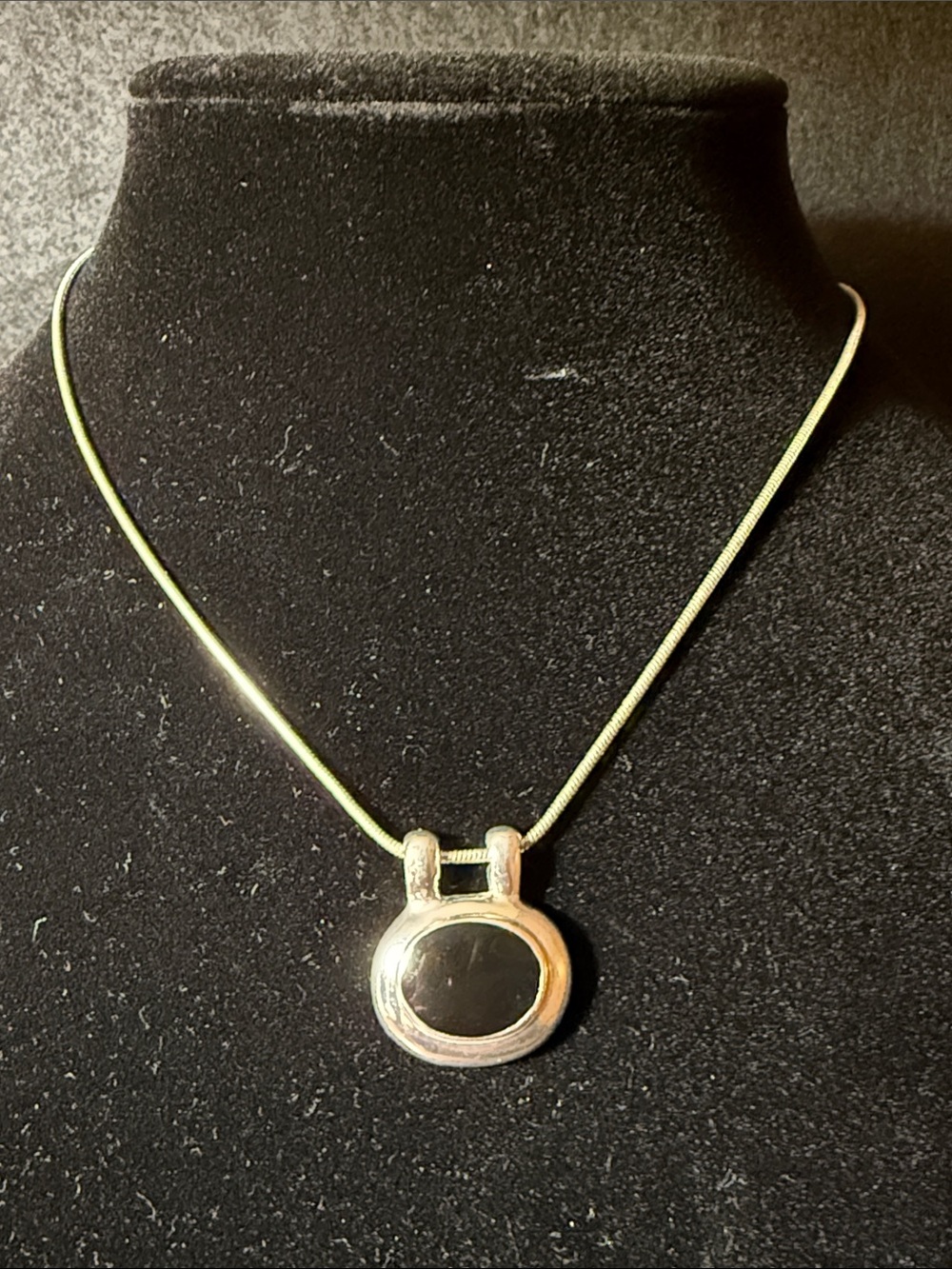 Silver snake chain with Black and Silver Cabochon